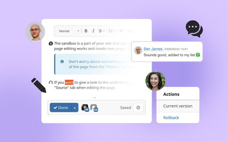 Real-time editing, comments and versioning in XWiki