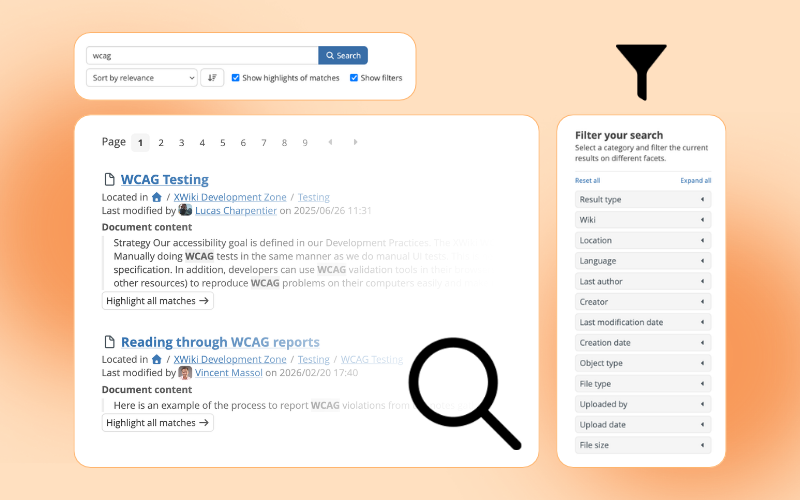 Search and filter pages to find information quickly