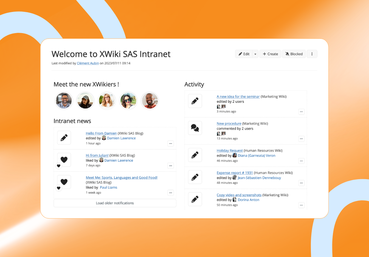 Centralize announcements, documents, team spaces, and internal resources in a knowledge hub designed to keep everyone up-to-date.