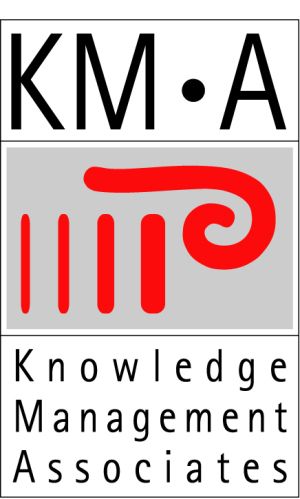 KM•A Knowledge Management Associates logo with a stylized red architectural column graphic.