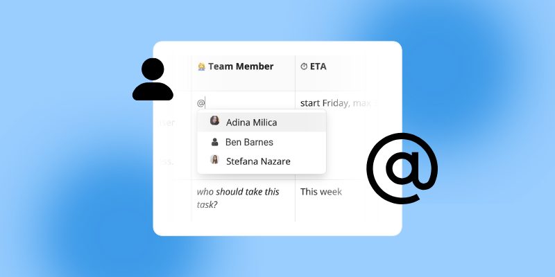 Interface showing team member assignment with a dropdown list of names for a task.