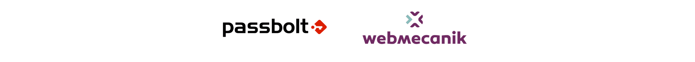 Two company logos: Passbolt with a red diamond and Webmeconik with a purple icon.