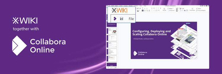 XWiki and Collabora Online branding displayed alongside a presentation about configuring Collabora Online.